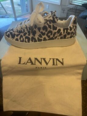 Lanvin Leopard-Print Low-Top Sneaker - White, Black & Brown